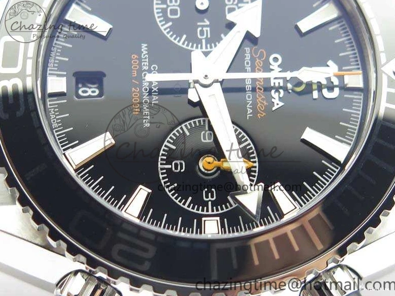 0513 Planet Ocean Master Chrono SS OM 1:1 Best Edition Black Dial On SS Bracelet A9900 V Fashionable 8113